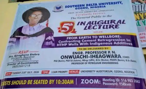 Southern Delta University announces 5th Inaugural Lecture