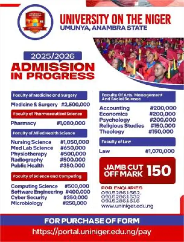 UNINIGER releases admission form for 2025/2026 session