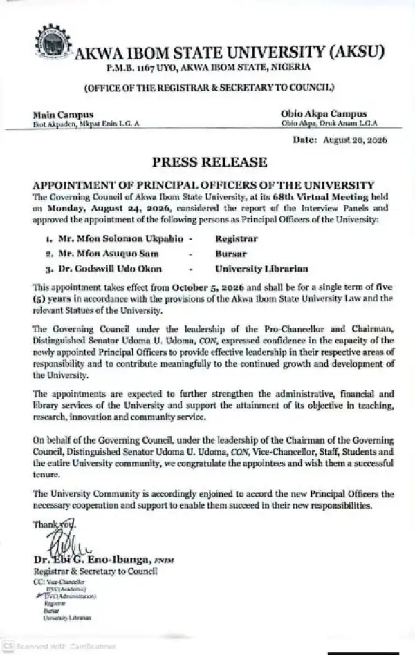 AKSU Gets New Registrar, Bursar and Librarian