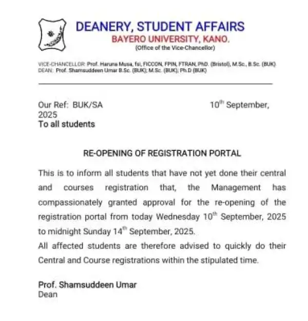 BUK re-opens course registration portal, 2024/2025