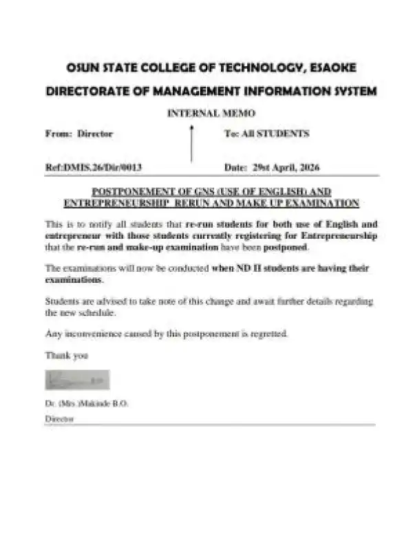 OSCOTECH postpones GNS & Entrepreneurship exams