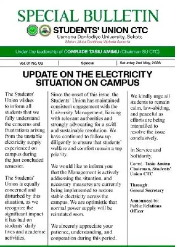 UDUSOK SUG update on electricity situation on campus