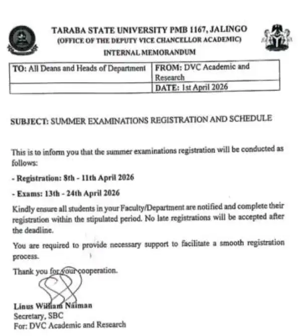 TASU notice on summer exam schedule and regsitration