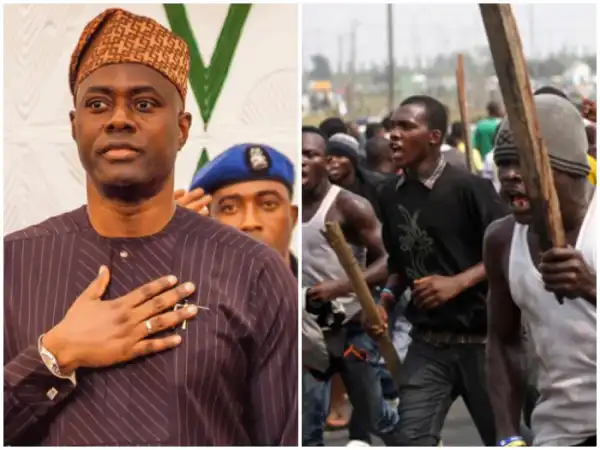 VIOLENCE IN IBADAN!! Seyi Makinde Sneaks Out As Angry Youths Storm Governor’s Office