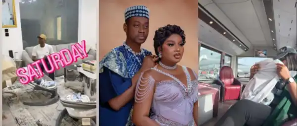 First Family Photo! Mo Bimpe and Lateef Adedimeji Show Off Triplets