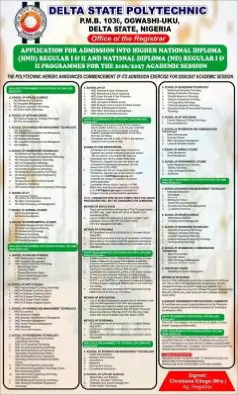 Delta State Poly, Ogwashi-Uku Post-UTME 2026: Cut-off mark, Eligibility and Registration Details