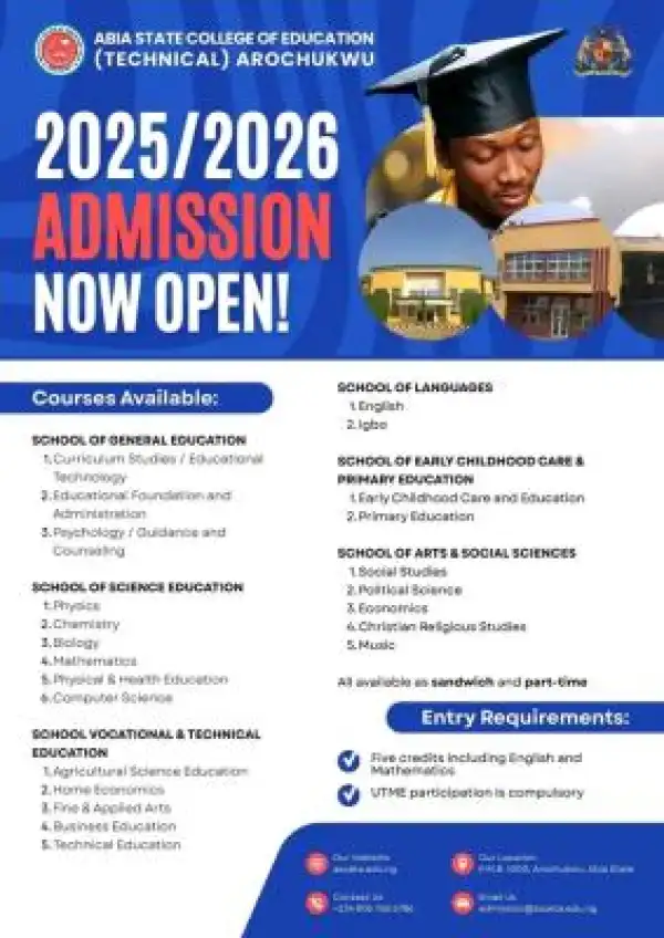 Abia State College of Education opens admission for 2025/2026 session