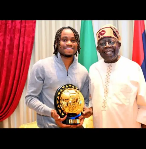 Lookman presents CAF POTY award to Tinubu in Lagos