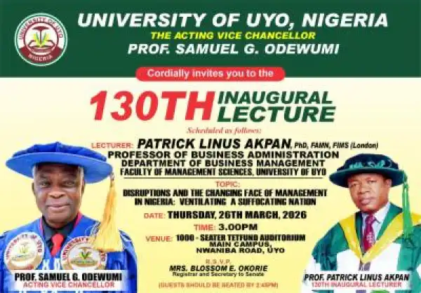 UNIUYO announces 130th inaugural lecture