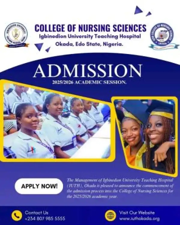 Igbinedion University Teaching Hospital Nursing Admission form, 2025/2026