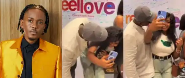 Moment Female Fan Stops Actor Timini Egbuson After Attempting To Kiss Her During A Selfie Session