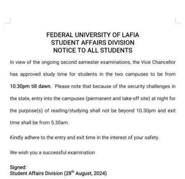 FULAFIA issues important notice to students