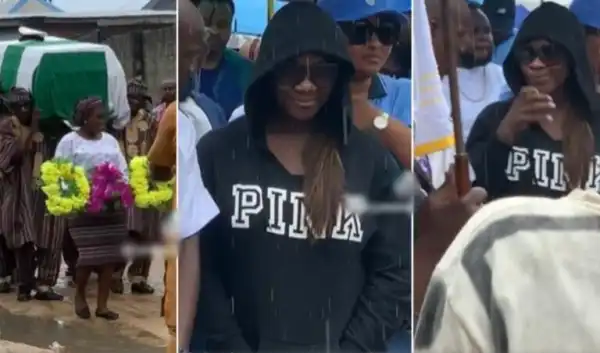 Tears flow as Mercy Johnson buries dad