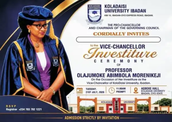 KolaDaisi University announces Investiture Ceremony for new Vice-Chancellor