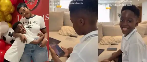 Tiwa Savage Warns Son As She Gifts Him Iphone On 10th Birthday