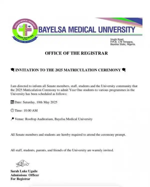 Bayelsa Medical University matriculation ceremony, 2024/2025