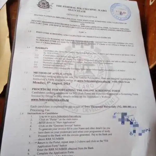 Federal Poly Ilaro Post-UTME 2024: Cut-off mark, Eligibility and Registration Details