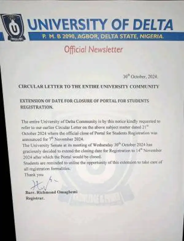 UNIDEL extends the date for the closure of portal for students