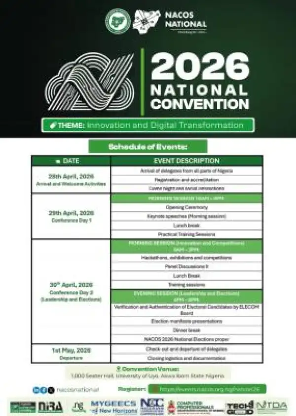 Nigeria Association of Computing Students schedule of events for 2026 National Convention