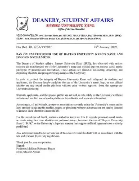 BUK bans on unauthorized use of name and logo on Social Media