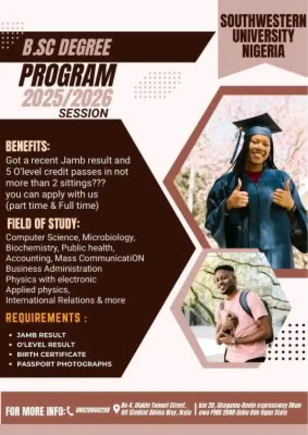 Southwestern University Undergraduate admission form, 2025/2026