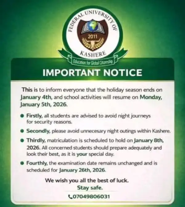 FUKASHERE update on resumption, matriculation and examination schedule