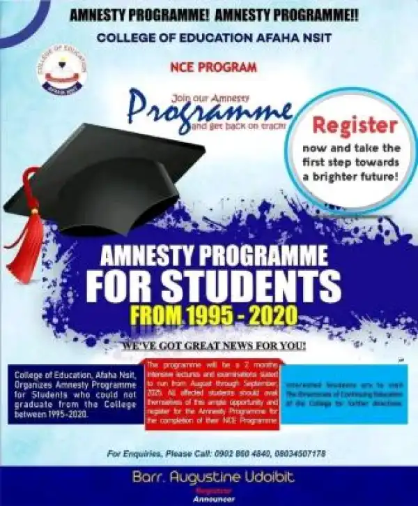 College of Education, Afaha-Nsit announces Amnesty Programme