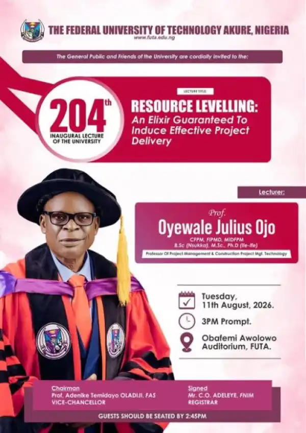 FUTA announces 204th Inaugural Lecture