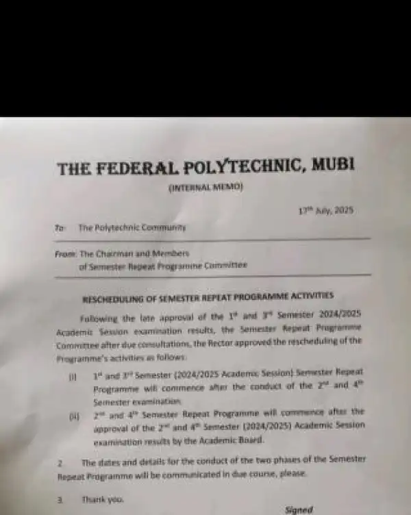 Fed Poly Mubi reschedules semester programme activities