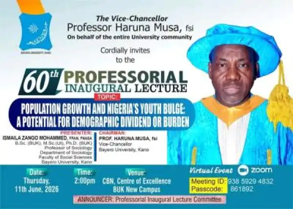 BUK announces 60th Professional Inaugural Lecture