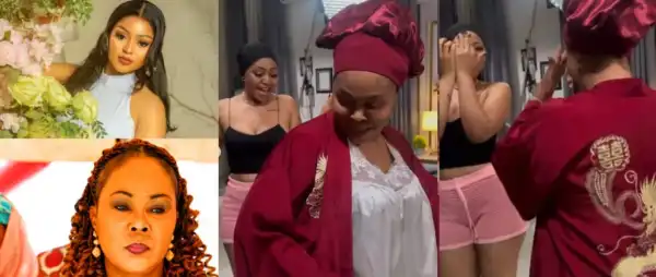 Actress Regina Daniels dances with ex-minister Uju Kennedy-Ohanenye on movie set