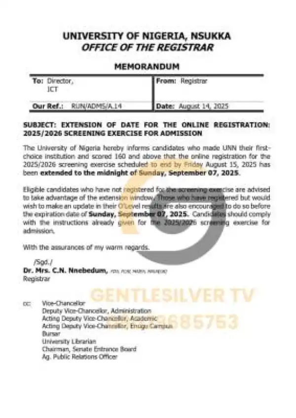 UNN extends Post-UTME registration deadline, 2025/2026