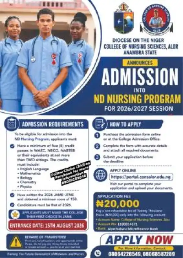College of Nursing Sciences, Alor ND Nursing Admission, 2026/2027