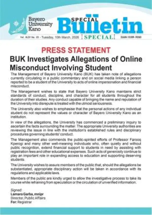 BUK launches investigation into online misconduct allegation by a student