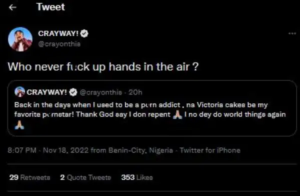 I Used To Be A P#rn Addict – Singer, Crayon Reveals