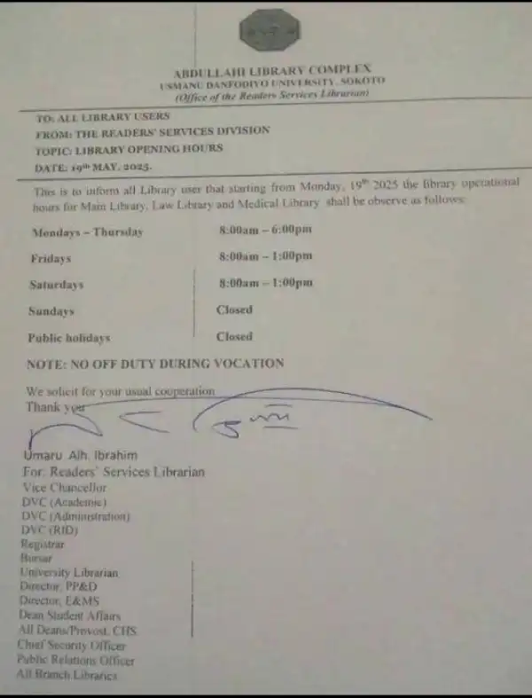 UDUSOK management adjusts library operational hours