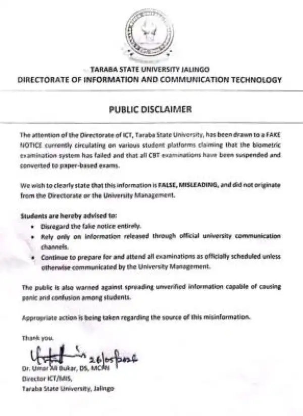 TASU disclaims fake notice regarding CBT exam suspension
