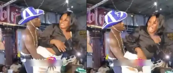 “Someone’s Husband”- Portable Sparks Reactions As He Rocks Lady At Welcome-Back Party