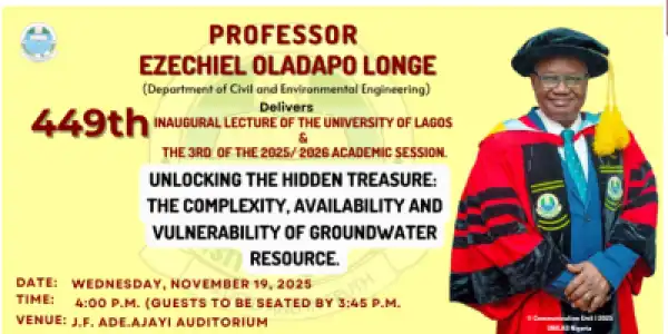 UNILAG’s 449th Inaugural Lecture holds Nov. 19