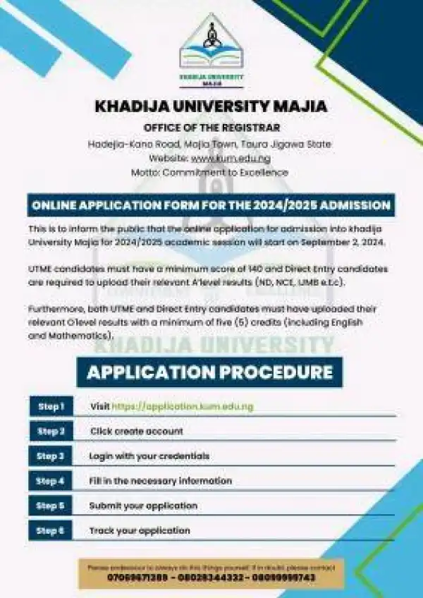 Khadija University Post-UTME/DE 2024: cut-off mark, eligibility and registration details
