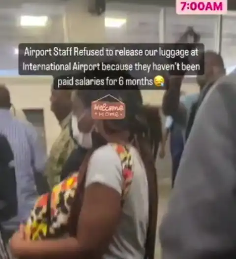 Drama As Airport Staff Refuse To Release Passengers' Luggage In Protest Over Unpaid Salary (Video)