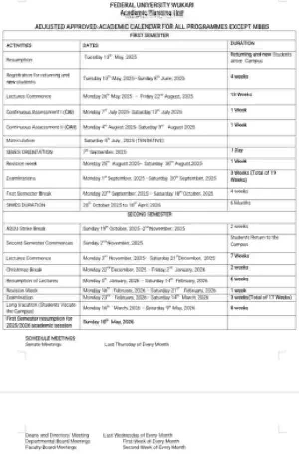 FUWUKARI releases adjusted academic calendar for 2nd semester, 2024/2025
