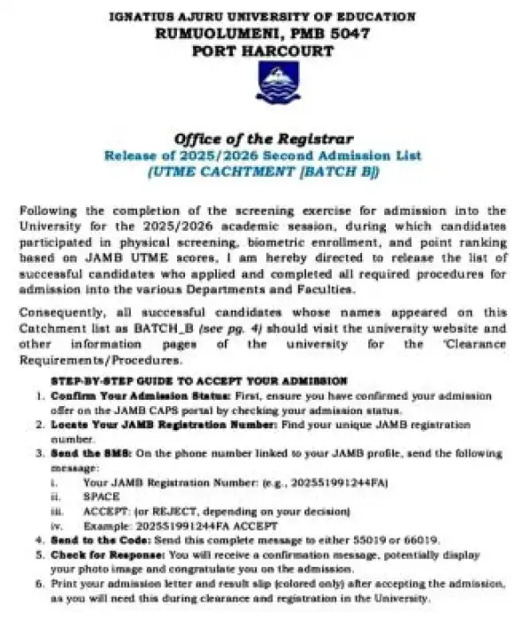 IAUE 2nd batch admission list, 2025/2026