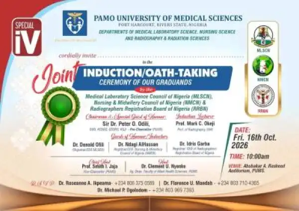 PUMS announces joint Induction/Oath-Taking Ceremony for Nursing, MLS & Radiography Graduands