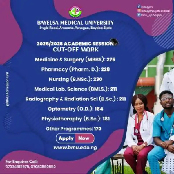 Bayelsa Medical University (BMU) admission cut-off marks, 2025/2026