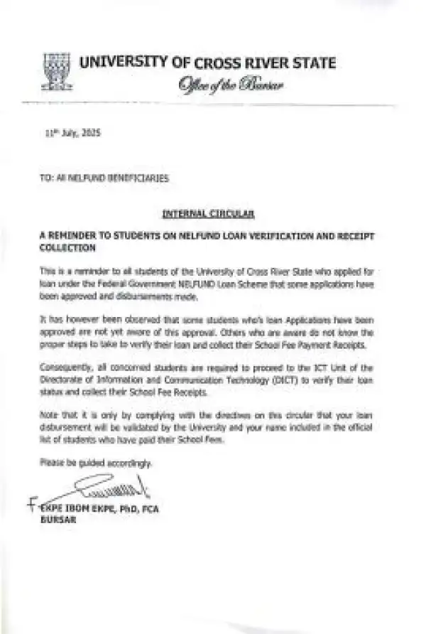 UNICROSS notice to all NELFUND beneficiaries