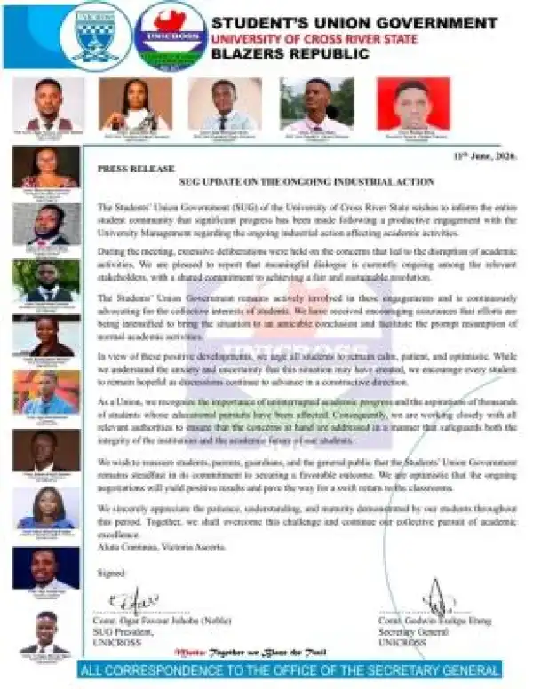 UNICROSS SUG issues update to students on ongoing industrial action
