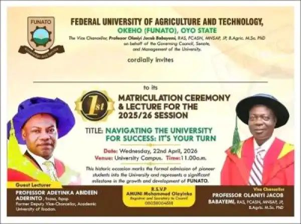 FUNATO announces Maiden Matriculation Ceremony