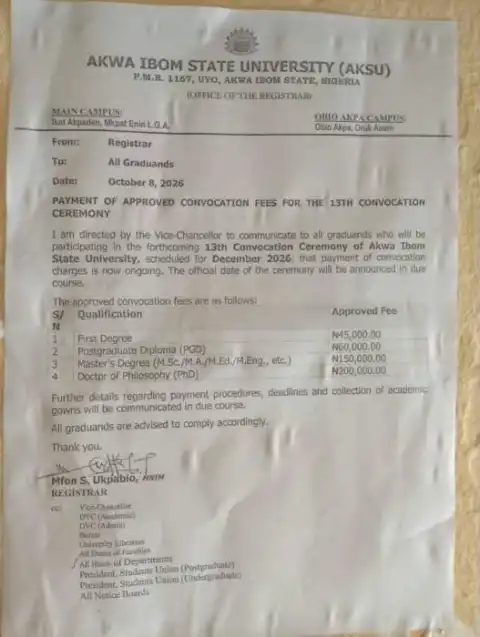 AKSU approved convocation fees for 13th Convocation Ceremony