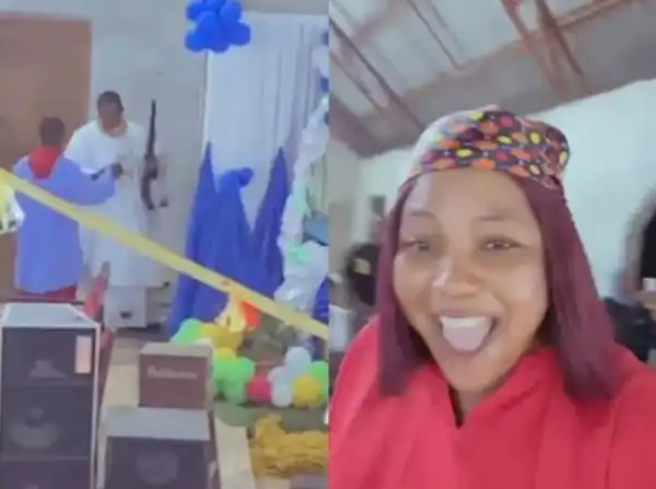 Church Member Hails Reverend Father As He Shoots A Gun During Service